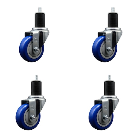 Service Caster 3.5'' SS Blue Poly Wheel Swivel 1-3/4'' Expanding Stem Caster Set, 4PK SCC-SSEX20S3514-PPUB-BLUE-134-4